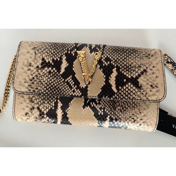 Versace Virtus Leather Brown Wallet on Chain Shoulder Bag 1006364 IT NWT $1275 - Picture 12 of 15